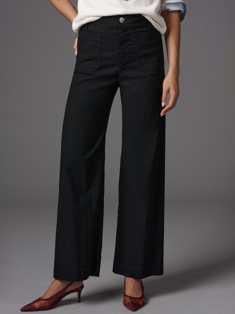 Maeve-The Junie High-Rise Wide-Leg Flare Pants in black